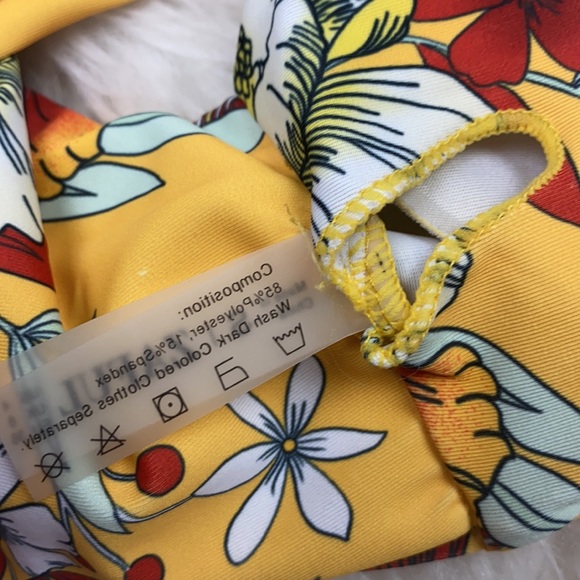 ZAFUL Floral Tie Front Bra Swimwear - Yellow S - Picture 7 of 9
